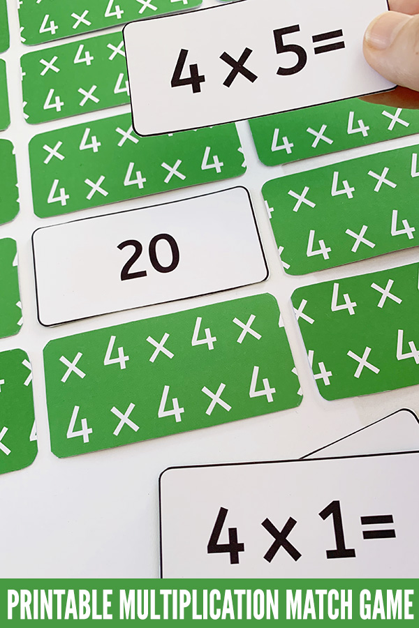 Multiplication memory matching game printable