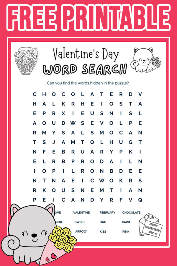 Free printable Valentine's Day Word Search Activity
